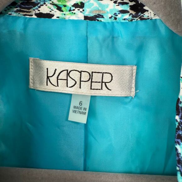 Kasper Women's Blue Green Print Open Front Blazer Jacket Size 6 - Picture 6 of 12
